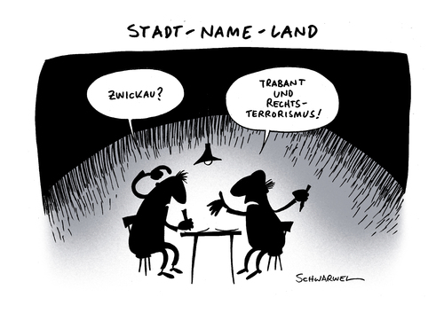 Cartoon: Neonazi Terrorgruppe (medium) by Schwarwel tagged polizei,verdaechtiger,neonazi,rechts,radikal,terror,gruppe,organisation,vereinigung,zwickau,deutschland,sachsen,verbrechen,gewalt,karikatur,schwarwel,terrorismus,polizei,neonazi,rechts,radikal,terror,gruppe,organisation,vereinigung,zwickau,deutschland,sachsen,verbrechen,mord,döner