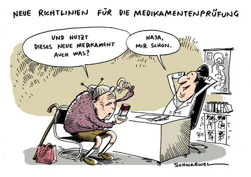 Cartoon: Neue Medikamentenprüfung erfreu (medium) by Schwarwel tagged neue,medikamentenprüfung,erfreut,pharmalobby,medikament,regierung,politik,geld,witz,karikatur,schwarwel,neue,medikamentenprüfung,medikamente,medizin,gesundheit,erfreut,medikament,regierung,geld,witz,praxis,arzt,ärzte,patienten,pharmalobby