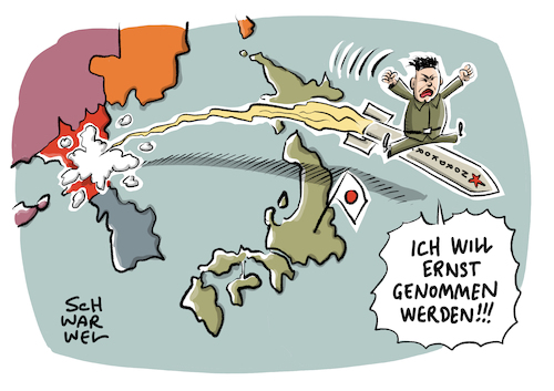 Cartoon: Nordkorea Raketentest USA (medium) by Schwarwel tagged nordkorea,korea,usa,donald,trump,us,amerika,krieg,terror,zerestörung,raketentest,rakete,soldaten,militär,militäreinsatz,waffen,gewalt,atombombe,atomar,japan,china,verbündete,kim,jong,un,provokation,eskalation,welzmacht,weltmächte,politik,politiker,sanktionen,alliierte,pjöngjang,südkorea,karikatur,schwarwel,nordkorea,korea,usa,donald,trump,us,amerika,krieg,terror,zerestörung,raketentest,rakete,soldaten,militär,militäreinsatz,waffen,gewalt,atombombe,atomar,japan,china,verbündete,kim,jong,un,provokation,eskalation,welzmacht,weltmächte,politik,politiker,sanktionen,alliierte,pjöngjang,südkorea,karikatur,schwarwel