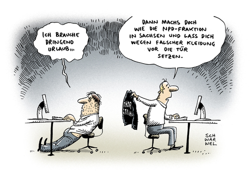 Cartoon: NPD Fraktion (medium) by Schwarwel tagged rechts,deutschland,partei,npd,mode,landtag,sächsischer,fraktion,rechte,schwarwel,karikatur,kleidung,markenkleidung,marke,klamotten,npd,partei,deutschland,rechts,rechte,fraktion,sächsischer,mode,landtag