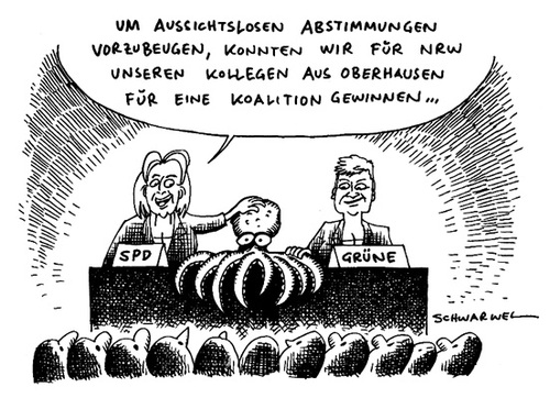 Cartoon: NRW Koalition (medium) by Schwarwel tagged nrw,minderheitsregierung,angela,merkel,regierung,deutschland,krise,koalition,karikatur,schwarwel