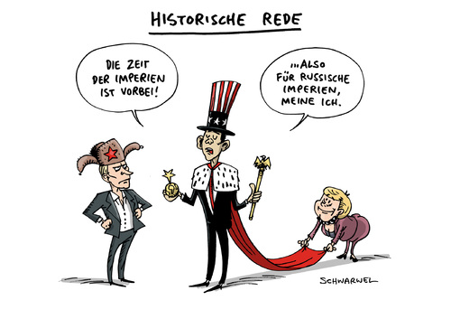 Cartoon: Obama Rede in Warschau (medium) by Schwarwel tagged obama,rede,warschau,zeiten,imperien,putin,könig,imperium,merkel,us,usa,russland,deutschland,historische,karikatur,schwarwel,obama,rede,warschau,zeiten,imperien,putin,könig,imperium,merkel,us,usa,russland,deutschland,historische,karikatur,schwarwel