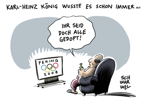 Cartoon: Olympia 2008 Doping (medium) by Schwarwel tagged olympia,doping,peking,athleten,dopingverdacht,sport,karikatur,schwarwel,olympia,doping,peking,athleten,dopingverdacht,sport,karikatur,schwarwel