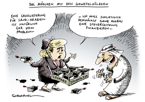 Cartoon: Panzerexport Merkel (medium) by Schwarwel tagged panzer,export,angela,merkel,angie,saudi,arabien,debatte,streit,geschäfte,praktiken,regierung,deutschland,politik,finanzen,geld,macht,krieg,steuern,schwefel,hölzer,finanzierung,steuersenkung,karikatur,schwarwel,panzer,export,angela merkel,saudi arabien,streit,geschäfte,angela,merkel,saudi,arabien