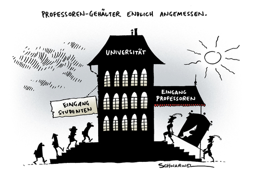 Cartoon: Professoren Gehälter (medium) by Schwarwel tagged geld,grundsatzurteil,hessen,urteil,gehalt,professoren,schwarwel,karikatur,alimentation,beamte,hochschullehrer,hochschule,besoldung,bundesverfassungsgericht,lohn,professoren,gehalt,urteil,hessen,grundsatzurteil,lohn,bundesverfassungsgericht,beamte,alimentation