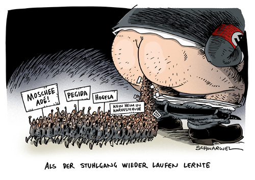 Cartoon: Protest Muslime Flüchtlinge (medium) by Schwarwel tagged protest,muslim,flüchlinge,flüchtlingsheime,fremdenhass,hass,bürger,moschee,pegida,hogesa,asyl,rechts,nazi,karikatur,schwarwel,protest,muslim,flüchlinge,flüchtlingsheime,fremdenhass,hass,bürger,moschee,pegida,hogesa,asyl,rechts,nazi,karikatur,schwarwel