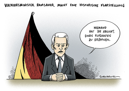 Cartoon: Ramsauer Flughafen Eröffnung (medium) by Schwarwel tagged verkehrsminister,verkehr,minister,ramsauer,politik,flughafen,eröffnung,skandal,flugzeug,geld,macht,wirtschaft