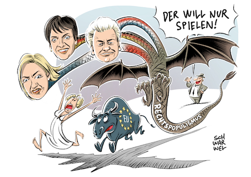 Cartoon: Rechtspopulismus (medium) by Schwarwel tagged rechtspopulismus,populismus,rechts,nazi,national,europa,europäische,union,nationalisten,trump,links,arbeitskreis,karikatur,schwarwel,frauke,petry,le,pen,wilders,eu,drache,drachen,rechtspopulismus,populismus,rechts,nazi,national,europa,europäische,union,nationalisten,trump,links,arbeitskreis,karikatur,schwarwel,frauke,petry,le,pen,wilders,eu,drache,drachen