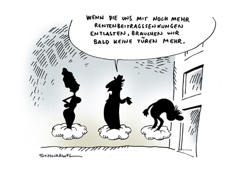 Cartoon: Rentenbeitragssenkung (medium) by Schwarwel tagged rente,beitrag,senkung,buerger,entlastung,alter,sozial,deutschland,karikatur,schwarwel,rente,beitrag,senkung,entlastung,sozial,deutschland