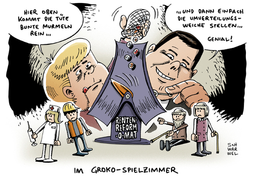 Cartoon: Rentenreform GroKo Umverteilung (medium) by Schwarwel tagged rentenreform,rente,reform,groko,große,koalition,merkel,gabriel,umverteilung,statt,tüt,bunte,murmeln,spielzimmer,spiel,lego,kinder,karikatur,schwarwel,rentenreform,rente,reform,groko,große,koalition,merkel,gabriel,umverteilung,statt,tüt,bunte,murmeln,spielzimmer,spiel,lego,kinder,karikatur,schwarwel