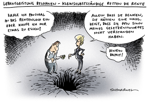 Cartoon: Rentenversicherung (medium) by Schwarwel tagged von,der,leyen,selbständige,freiberuflich,arbeit,rentenversicherung,rente,job,geld,wirtschaft,finanzen,versicherung,steuer,politik,karikatur,schwarwel,von der leyen,freiberuflich,selbständige,arbeit,rentenversicherung,job,finanzen,versicherung,steuer,von,der,leyen