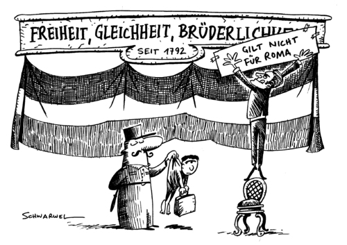 Cartoon: Roma (medium) by Schwarwel tagged roma,karikatur,schwarwel,freiheit,gleichheit,politik,politiker,mann,brüderlichkeit,roma,freiheit,gleichheit,brüderlichkeit