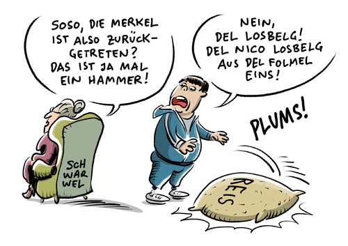 Cartoon: Rosberg beendet Karriere (medium) by Schwarwel tagged formel,weltmeister,merkel,auto,nico,rosberg,karriere,karikatur,schwarwel,formel,weltmeister,merkel,auto,nico,rosberg,karriere,karikatur,schwarwel