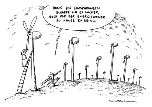 Cartoon: Rot Schwarz Energiewende (medium) by Schwarwel tagged rot,schwarz,kürzung,förderung,energiewende,windrad,solar,einsparung,natur,umwelt,öko,rot,schwarz,kürzung,förderung,energiewende,windrad,solar,einsparung,natur,umwelt,öko