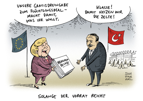 Cartoon: Rücknahme von Flüchtlingen (medium) by Schwarwel tagged eu,verkauft,menschenrechte,europäische,union,flüchtlinge,geflüchtete,türkei,merkel,umsiedlung,syrien,karikatur,schwarwel,eu,verkauft,menschenrechte,europäische,union,flüchtlinge,geflüchtete,türkei,merkel,umsiedlung,syrien,karikatur,schwarwel