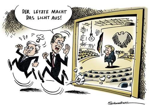 Cartoon: Rücktritte in den Regierungen (medium) by Schwarwel tagged regierung,rücktritt,angela,merkel,horst,köhler,bundespräsident,republik,nachfolger,kanzler,kanzlerin