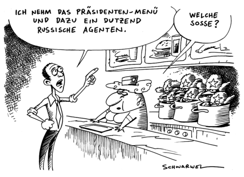 Cartoon: Russische Geheimagenten (medium) by Schwarwel tagged barack,obama,amerika,russland,geheimagent,agent,spion,spitzel,spitzelaffäre,affäre,dmitrij,medwedew,wladimir,putin,karikatur,schwarwel