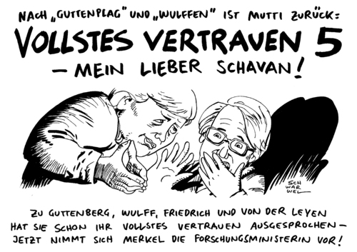 Cartoon: Schavan Merkel Vertrauen (medium) by Schwarwel tagged vollstes,vertrauen,merkel,schavan,drohphrase,karikatur,schwarwel,aberkennung,doktorwürde,doktortitel,betrug,politik,wulff,guttenberg,von,der,leyen,forschungsministerin,forschung,lehre,wissenschaft,vollstes,vertrauen,merkel,schavan,drohphrase,karikatur,schwarwel,aberkennung,doktorwürde,doktortitel,betrug,politik,wulff,guttenberg,von,der,leyen,forschungsministerin,forschung,lehre,wissenschaft