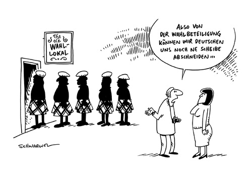 Cartoon: Schottland Volksentscheid Wahl (medium) by Schwarwel tagged schottland,frage,volksentscheid,wahl,wahllokal,wahlbeteiligung,karikatur,schwarwel,schottland,frage,volksentscheid,wahl,wahllokal,wahlbeteiligung,karikatur,schwarwel