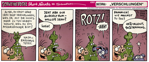 Cartoon: Schweinevogel verschlungen (medium) by Schwarwel tagged schweinevogel,iron,doof,sid,pinkel,comic,comicstrip,schwarwel,schweinevogel,iron,doof,sid,pinkel,comic,comicstrip,schwarwel