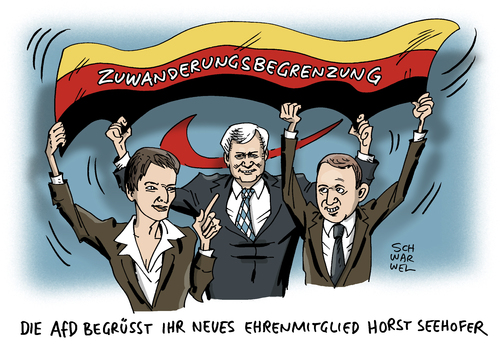 Cartoon: Seehofer und AfD (medium) by Schwarwel tagged csu,chef,horst,seehofer,flüchtlingskrise,nazikrise,naziproblem,flüchtlingspolitik,flüchtlinge,asyl,asylbewerber,asylsuchende,cdu,anhänger,partei,afd,karikatur,schwarwel,zuwanderung,zuwanderungsbegrenzung,csu,chef,horst,seehofer,flüchtlingskrise,nazikrise,naziproblem,flüchtlingspolitik,flüchtlinge,asyl,asylbewerber,asylsuchende,cdu,anhänger,partei,afd,karikatur,schwarwel,zuwanderung,zuwanderungsbegrenzung