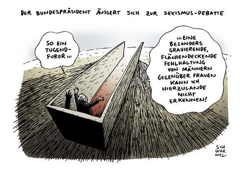 Cartoon: Seximus Debatte Gauck (medium) by Schwarwel tagged sexismusdebatte,sexismus,kritik,diskusstion,aufschrei,gauck,äußerungen,spiegel,interview,artikel,karikatur,schwarwel,sexismusdebatte,sexismus,sex,kritik,diskusstion,aufschrei,gauck,äußerungen,spiegel,interview,artikel,karikatur,schwarwel