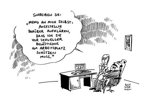 Cartoon: Sexuelle Belästigung (medium) by Schwarwel tagged diskriminierung,sexuelle,belästigung,arbeit,arbeitsplatz,chef,angestellte,büro,karikatur,schwarwel,diskriminierung,sexuelle,belästigung,sex,arbeit,arbeitsplatz,chef,angestellte,büro,karikatur,schwarwel