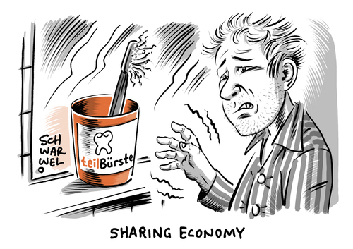 Cartoon: Sharing Economy (medium) by Schwarwel tagged uber,airbnb,eu,europäische,union,komission,sharing,economy,zahnbürste,taxi,taxifahrer,hotenbranche,hotel,online,ferienwohnungsportal,portal,internet,teilen,persönlicher,besitz,www,world,wide,web,social,media,uber,airbnb,eu,europäische,union,komission,sharing,economy,zahnbürste,taxi,taxifahrer,hotenbranche,hotel,online,ferienwohnungsportal,portal,internet,teilen,persönlicher,besitz,www,world,wide,web,social,media