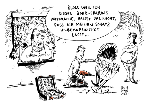 Cartoon: Sharing Economy Werkzeugtausch (medium) by Schwarwel tagged sharing,economy,carsharing,mietapartments,werkzeugtausch,karikatur,schwarwel,sharing,economy,carsharing,mietapartments,werkzeugtausch,karikatur,schwarwel