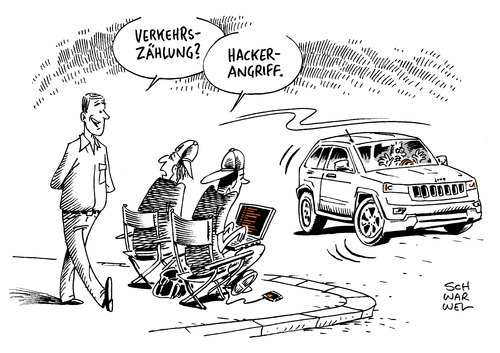 Cartoon: Sicherheitslücken Hacker Auto (medium) by Schwarwel tagged sicherheit,sicherheitslücken,hacker,übernahme,kontrolle,fahrendes,auto,daten,computer,vernetzung,karikatur,schwarwel,sicherheit,sicherheitslücken,hacker,übernahme,kontrolle,fahrendes,auto,daten,computer,vernetzung,karikatur,schwarwel