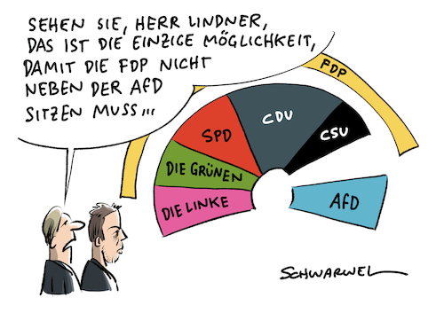 Cartoon: Sitzordnung Bundestag FDP AFD (medium) by Schwarwel tagged wahl,wahlen,bundestagswahl,deutschland,politik,politiker,cdu,csu,union,afd,alternative,für,fdp,christian,lindner,spd,martin,schulz,die,grünen,linke,bundestag,sitzordnung,rechts,nazi,nazis,populisten,populismus,rechtsextrem,rechtsextremismus,flüchtlinge,geflüchtete,flüchtlingskrise,flüchtlingspolitik,ausländerfeindlichkeit,rassismus,rassenhass,sondierung,groko,nogroko,minderheitsregierung,jamaika,sondierungsgespräche,karikatur,schwarwel,partei,parteien,wahl,wahlen,bundestagswahl,deutschland,politik,politiker,cdu,csu,union,afd,alternative,für,fdp,christian,lindner,spd,martin,schulz,die,grünen,linke,bundestag,sitzordnung,rechts,nazi,nazis,populisten,populismus,rechtsextrem,rechtsextremismus,flüchtlinge,geflüchtete,flüchtlingskrise,flüchtlingspolitik,ausländerfeindlichkeit,rassismus,rassenhass,sondierung,groko,nogroko,minderheitsregierung,jamaika,sondierungsgespräche,karikatur,schwarwel,partei,parteien