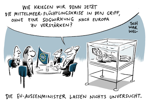 Cartoon: Sog durch Sophia Mission (medium) by Schwarwel tagged karikatur,schwarwel,cartoon,illustration,libyen,migranten,migration,sog,sogwirkung,flüchtlingskrise,mittelmeerroute,europa,flüchtlinge,geflüchtete,mittelmeer,schleuser,krieg,syrien,flüchtlingswelle,sophia,mission,eu,europäische,union,außenminister,karikatur,schwarwel,cartoon,illustration,libyen,migranten,migration,sog,sogwirkung,flüchtlingskrise,mittelmeerroute,europa,flüchtlinge,geflüchtete,mittelmeer,schleuser,krieg,syrien,flüchtlingswelle,sophia,mission,eu,europäische,union,außenminister