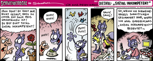 Cartoon: Sozial inkompetent (medium) by Schwarwel tagged schweinevogel,iron,doof,sid,schwarwel,comic,cartoon,strip,sozial,inkompetent,arbeit