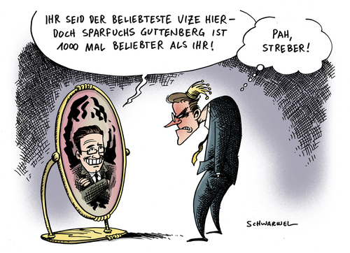 Cartoon: Spieglein Spieglein (medium) by Schwarwel tagged vize,guido,westerwelle,sparen,krise,sparkurs,guttenberg,spiegel,karikatur,schwarwel,spieglein