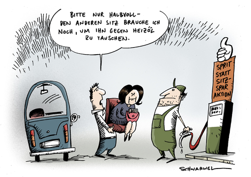 Cartoon: Sprit und Heizöl teurer (medium) by Schwarwel tagged schwarwel,karikatur,tankstelle,fahrzeug,auto,teuer,teurer,hoch,geld,kosten,heisung,öl,heizöl,sprit,benzin,benzin,sprit,heizöl,öl,heizung,familie,deutschland,haushalt,geld,teurer,autos,tankstelle