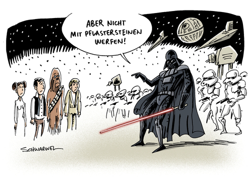 Cartoon: Star Wars und Linke Krawalle (medium) by Schwarwel tagged star,wars,linke,krawalle,imperium,rebellen,kassenmagnet,leipzig,dcu,forderung,polizei,polizisten,gummigeschosse,karikatur,schwarwel,verkauf,merchandise,darth,vader,star,wars,linke,krawalle,imperium,rebellen,kassenmagnet,leipzig,dcu,forderung,polizei,polizisten,gummigeschosse,karikatur,schwarwel,verkauf,merchandise,darth,vader