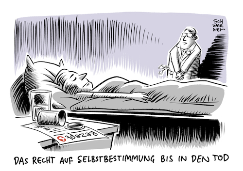 Cartoon: Sterbehilfe (medium) by Schwarwel tagged sterbehilfe,tötungshilfe,sterben,tot,tod,trauer,urteil,bundesgerichtshof,arzt,ärzte,patient,patienten,krankenhaus,krank,krankheit,bestatter,bestattung,medizin,mediziner,lebensrettende,maßnahmen,medikament,tödlich,selbsttötung,tötung,wiederbelebung,lebensbedrohlich,suizid,cartoon,karikatur,schwarwel,sterbehilfe,tötungshilfe,sterben,tot,tod,trauer,urteil,bundesgerichtshof,arzt,ärzte,patient,patienten,krankenhaus,krank,krankheit,bestatter,bestattung,medizin,mediziner,lebensrettende,maßnahmen,medikament,tödlich,selbsttötung,tötung,wiederbelebung,lebensbedrohlich,suizid,cartoon,karikatur,schwarwel