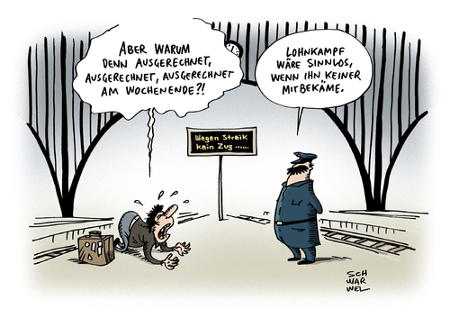 Cartoon: Streik bei der Bahn Lokführer (medium) by Schwarwel tagged streik,bahn,lokführer,mehr,lohn,kampf,urlaub,fahrt,reise,karikatur,schwarwel,streik,bahn,lokführer,mehr,lohn,kampf,urlaub,fahrt,reise,karikatur,schwarwel