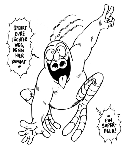 Cartoon: Superheld (medium) by Schwarwel tagged schwarwel,schweinevogel,superheld,eltern,tochter,kind,superheld,eltern,tochter,kind,held,macho