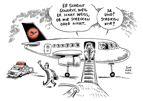 Cartoon: Tarifstreit bei Lufthansa (medium) by Schwarwel tagged lufthansa,streik,tarifstreit,streiks,wahrscheinlich,flugbegleiter,piloten,verdi,arbeitskampf,job,arbeit,lohn,gehalt,flugzeug,karikatur,schwarwel,lufthansa,streik,tarifstreit,streiks,wahrscheinlich,flugbegleiter,piloten,verdi,arbeitskampf,job,arbeit,lohn,gehalt,flugzeug,karikatur,schwarwel