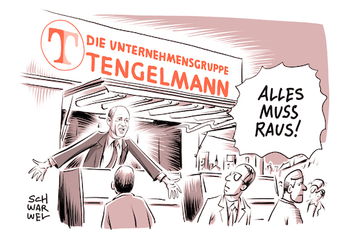 Cartoon: Tengelmann Ausverkauf (medium) by Schwarwel tagged zerschlagung,ausverkauf,kaisers,tengelmann,schlammschlacht,edeka,rewe,wirtschaftsminister,sigmar,gabriel,filiale,karikatur,schwarwel,zerschlagung,ausverkauf,kaisers,tengelmann,schlammschlacht,edeka,rewe,wirtschaftsminister,sigmar,gabriel,filiale,karikatur,schwarwel