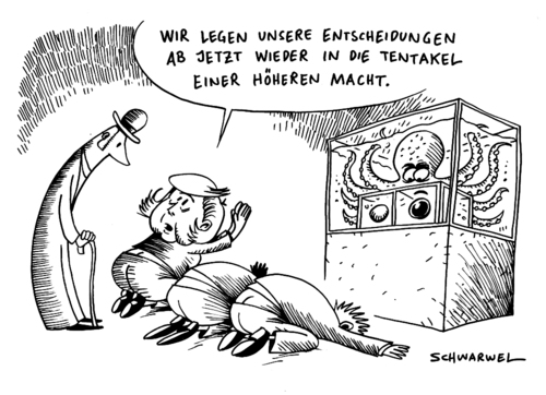 Cartoon: Tentakel einer höheren Macht (medium) by Schwarwel tagged angela,merkel,tentakel,tintenfisch,macht,regierung,krise,koalition,wirtschaftskrise,cdu,csu,fdp,karikatur,schwarwel