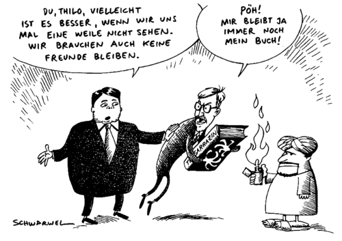 Cartoon: Thilo Sarrazin und sein Buch (medium) by Schwarwel tagged thilo,sarrazin,buch,migration,bundesbanker,bank,deutschland,ausländer,einwander,regierung,angela,merkel,karikatur,schwarwel