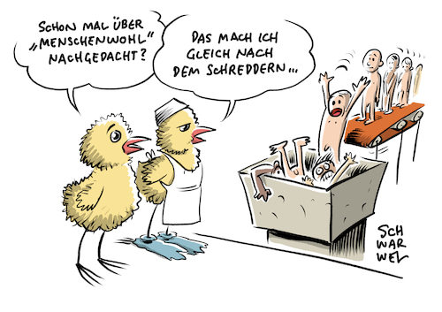 Cartoon: Tierwohl höhere Fleischpreise (medium) by Schwarwel tagged tierwohl,tier,tiere,nutztiere,lebensmittel,nahrung,ernährung,fleischfresser,landwirtschaft,vegan,veganer,vegetarisch,vegetarier,bauern,schreddern,fleisch,fleischkonsum,fleischpreise,konsum,shopping,ethikrat,schweine,rind,kükenschreddern,schnäppchenpreise,tierhaltung,nutztierhaltung,tierwohlachtung,kükentöten,legehennenzucht,tierschutz,tierschützer,massentierhaltung,billigfleisch,cartoon,karikatur,schwarwel,tierwohl,tier,tiere,nutztiere,lebensmittel,nahrung,ernährung,fleischfresser,landwirtschaft,vegan,veganer,vegetarisch,vegetarier,bauern,schreddern,fleisch,fleischkonsum,fleischpreise,konsum,shopping,ethikrat,schweine,rind,kükenschreddern,schnäppchenpreise,tierhaltung,nutztierhaltung,tierwohlachtung,kükentöten,legehennenzucht,tierschutz,tierschützer,massentierhaltung,billigfleisch,cartoon,karikatur,schwarwel