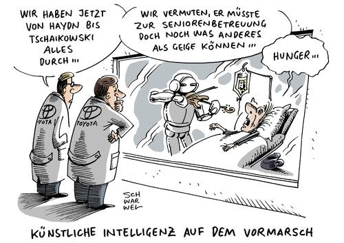 Cartoon: Toyota Roboter (medium) by Schwarwel tagged auto,atohersteller,toyota,vw,volkswagen,weltweit,verkauf,geld,finanzen,wirtschaft,überholt,überholspur,karikatur,schwarwel,milliarde,dollar,roboter,selbstfahrende,autos,sterbehilfe,senioren,betreuung,krank,krankenhaus,künstliche,inteeligenz,hayd,tschaikowsky,hunger,sterben,auto,atohersteller,toyota,vw,volkswagen,weltweit,verkauf,geld,finanzen,wirtschaft,überholt,überholspur,karikatur,schwarwel,milliarde,dollar,roboter,selbstfahrende,autos,sterbehilfe,senioren,betreuung,krank,krankenhaus,künstliche,inteeligenz,hayd,tschaikowsky,hunger,sterben