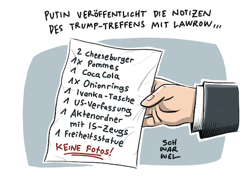 Cartoon: Trump Lawrow Gespräch (medium) by Schwarwel tagged donald,trump,lawrow,putin,russland,us,usa,amerika,präsident,president,karikatur,schwarwel,politik,politiker,staatschef,donald,trump,lawrow,putin,russland,us,usa,amerika,präsident,president,karikatur,schwarwel,politik,politiker,staatschef