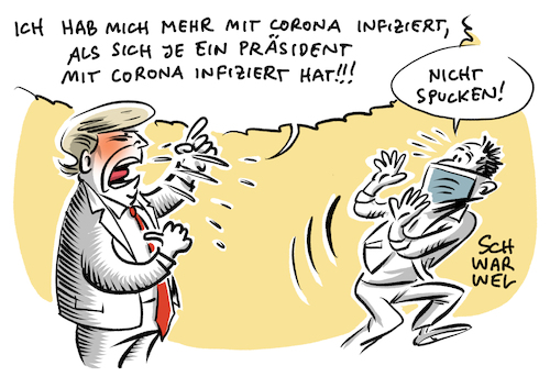 Cartoon: Trump mit Corona infiziert (medium) by Schwarwel tagged donald,trump,president,präsident,us,usa,amerika,america,weißes,haus,corona,coronapandemie,coronavirus,covid19,virus,infiziert,virusindektion,trumphascorona,trumphascovid,ansteckung,abstand,abstandregeln,hygienevorschriften,mundschutz,schutzmaske,mundnasenschutz,msn,wahl,wahlkampf,biden,coronatest,positiv,cartoon,karikatur,schwarwel,donald,trump,president,präsident,us,usa,amerika,america,weißes,haus,corona,coronapandemie,coronavirus,covid19,virus,infiziert,virusindektion,trumphascorona,trumphascovid,ansteckung,abstand,abstandregeln,hygienevorschriften,mundschutz,schutzmaske,mundnasenschutz,msn,wahl,wahlkampf,biden,coronatest,positiv,cartoon,karikatur,schwarwel