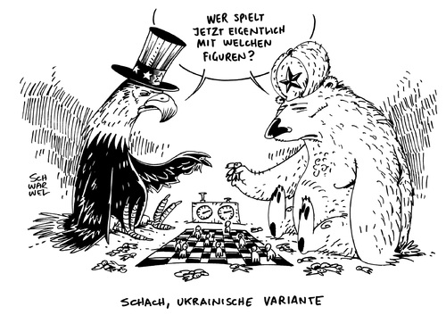 Cartoon: Ukraine Diplomaten (medium) by Schwarwel tagged ukraine,westlich,russisch,diplomaten,diplomatie,verschärfen,ton,russland,putin,us,usa,obama,barack,eu,europäische,union,spiel,macht,menschen,schach,tot,tod,geier,bär,roter,stern,gewalt,weltmacht,terror,karikatur,schwarwel,ukraine,westlich,russisch,diplomaten,diplomatie,verschärfen,ton,russland,putin,us,usa,obama,barack,eu,europäische,union,spiel,macht,menschen,schach,tot,tod,geier,bär,roter,stern,gewalt,weltmacht,terror,karikatur,schwarwel