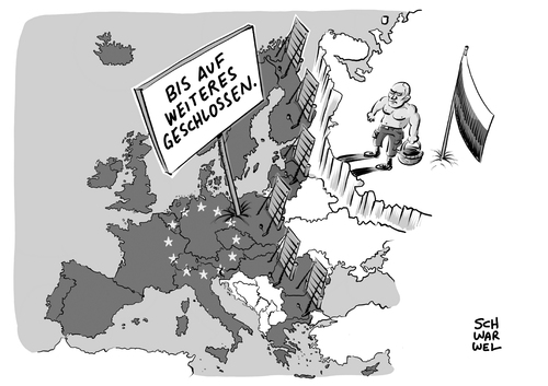 Cartoon: Ukraine EU Russland Sanktionen (medium) by Schwarwel tagged ukraine,eu,russland,sanktionen,konflikt,krise,krieg,europäische,union,putin,terror,gewalt,karikatur,schwarwel,ukraine,eu,russland,sanktionen,konflikt,krise,krieg,europäische,union,putin,terror,gewalt,karikatur,schwarwel