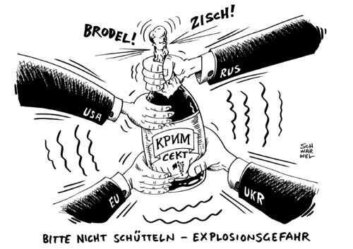 Cartoon: Ukraine Putin Krim Konflikt (medium) by Schwarwel tagged krim,krise,ukraine,usa,obama,sanktionen,merkel,verhandlung,krieg,terror,gewalt,handel,panzer,russland,macht,machtausübung,kalkter,eisener,vorhang,deutschland,konflikt,krim,krise,ukraine,usa,obama,sanktionen,merkel,verhandlung,krieg,terror,gewalt,handel,panzer,russland,macht,machtausübung,kalkter,eisener,vorhang,deutschland,konflikt